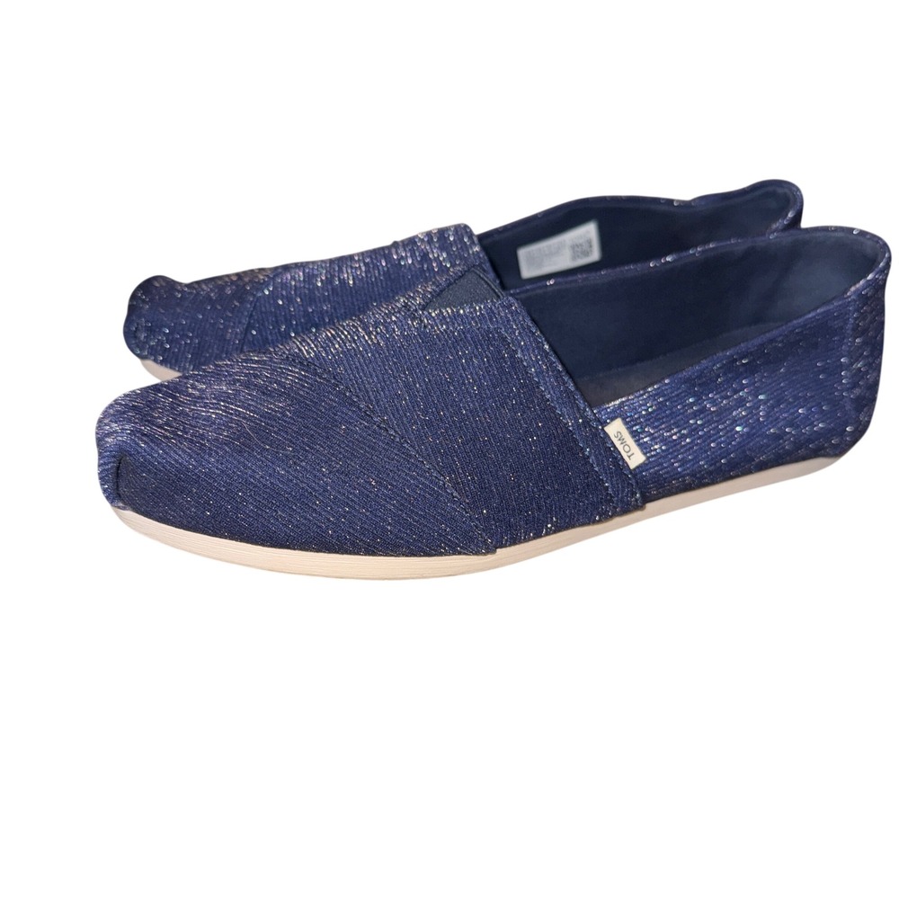 TOMS Alpargata Slip On Size 9.5 Navy Blue‎ Metallic Shimmer CloudBound Shoes